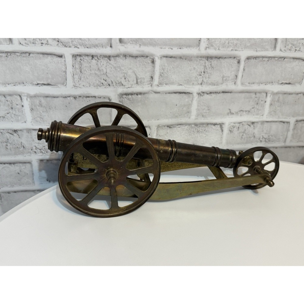 Vintage Solid Brass Miniature Cannon Model 15" Large Decorative Field Carriage